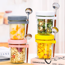 Load image into Gallery viewer, Portable Breakfast Jar with Lid and Spoon Food Storage Glass Jar With Scale for Overnight Oats Leak Proof Cup for Cereal Yogurt Salad Meal Prep On the Go
