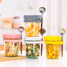 Load image into Gallery viewer, Portable Breakfast Jar with Lid and Spoon Food Storage Glass Jar With Scale for Overnight Oats Leak Proof Cup for Cereal Yogurt Salad Meal Prep On the Go
