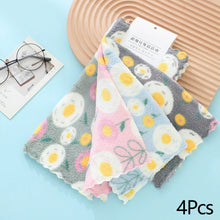 Load image into Gallery viewer, 4Pcs 30X30CM Coral Fleece Sunflower Cleaning Cloth Soft Absorbent Kitchen Dishcloth Household Wiping Towel
