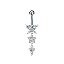 Load image into Gallery viewer, Stainless Steel Heart Butterfly Crystal Dangle Belly Button Ring Zircon Flower Barbell Navel Piercing Jewelry for Women Men
