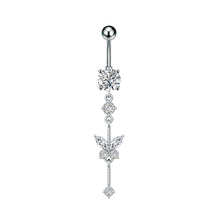 Load image into Gallery viewer, Stainless Steel Heart Butterfly Crystal Dangle Belly Button Ring Zircon Flower Barbell Navel Piercing Jewelry for Women Men
