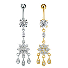 Load image into Gallery viewer, Stainless Steel Heart Butterfly Crystal Dangle Belly Button Ring Zircon Flower Barbell Navel Piercing Jewelry for Women Men
