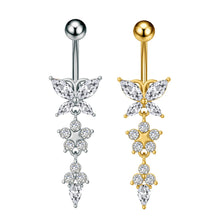 Load image into Gallery viewer, Stainless Steel Heart Butterfly Crystal Dangle Belly Button Ring Zircon Flower Barbell Navel Piercing Jewelry for Women Men
