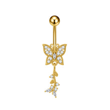 Load image into Gallery viewer, Stainless Steel Heart Butterfly Crystal Dangle Belly Button Ring Zircon Flower Barbell Navel Piercing Jewelry for Women Men

