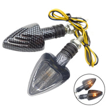 Load image into Gallery viewer, 1Pair Motorcycle LED Turn Signal Light Triangle Amber Indicator Warning Signal Lamp Carbon Fiber Pattern Shell for Motorbike Scooter
