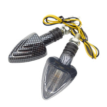 Load image into Gallery viewer, 1Pair Motorcycle LED Turn Signal Light Triangle Amber Indicator Warning Signal Lamp Carbon Fiber Pattern Shell for Motorbike Scooter

