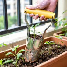 Load image into Gallery viewer, Stainless Steel Seedling Transplanter with Wooden Handle Multifunctional Gardening Seeder for Drilling Hole Transplanting Flower Vegetable Planting
