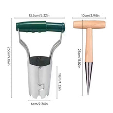 Load image into Gallery viewer, Stainless Steel Seedling Transplanter with Wooden Handle Multifunctional Gardening Seeder for Drilling Hole Transplanting Flower Vegetable Planting
