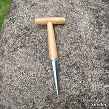 Load image into Gallery viewer, Stainless Steel Seedling Transplanter with Wooden Handle Multifunctional Gardening Seeder for Drilling Hole Transplanting Flower Vegetable Planting
