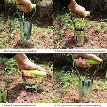 Load image into Gallery viewer, Stainless Steel Seedling Transplanter with Wooden Handle Multifunctional Gardening Seeder for Drilling Hole Transplanting Flower Vegetable Planting
