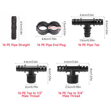 Load image into Gallery viewer, DN16 DN20 Barbed Pipe Connector 1/2" 3/4" Male Thread Tee Elbow Straight End Plug Garden Drip Irrigation Hose Adapter
