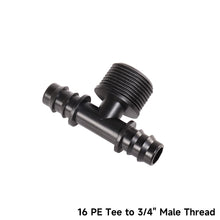 Load image into Gallery viewer, DN16 DN20 Barbed Pipe Connector 1/2" 3/4" Male Thread Tee Elbow Straight End Plug Garden Drip Irrigation Hose Adapter
