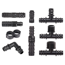 Load image into Gallery viewer, DN16 DN20 Barbed Pipe Connector 1/2" 3/4" Male Thread Tee Elbow Straight End Plug Garden Drip Irrigation Hose Adapter
