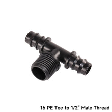 Load image into Gallery viewer, DN16 DN20 Barbed Pipe Connector 1/2" 3/4" Male Thread Tee Elbow Straight End Plug Garden Drip Irrigation Hose Adapter
