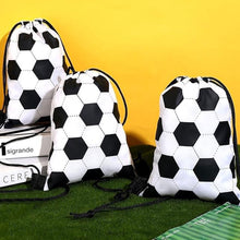 Load image into Gallery viewer, Kids Football Print Drawstring Bag Polyester Sports Backpack Machine Washable Storage Sack for Birthday Party Favor Gift
