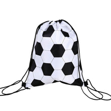 Load image into Gallery viewer, Kids Football Print Drawstring Bag Polyester Sports Backpack Machine Washable Storage Sack for Birthday Party Favor Gift
