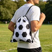 Load image into Gallery viewer, Kids Football Print Drawstring Bag Polyester Sports Backpack Machine Washable Storage Sack for Birthday Party Favor Gift
