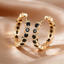 Load image into Gallery viewer, Luxury Gold Color Small Black Round Hoop Earrings Inlaid Zircon Niche Temperament Circular Ear Buckle Fashion Wedding Jewelry for Women
