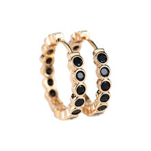 Load image into Gallery viewer, Luxury Gold Color Small Black Round Hoop Earrings Inlaid Zircon Niche Temperament Circular Ear Buckle Fashion Wedding Jewelry for Women
