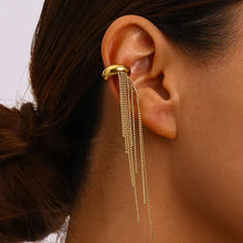 Load image into Gallery viewer, Gold Color Long Chain Tassel Ear Cuff Nickel-free Stainless Steel Non Piercing Clip On Ear Wrap Jewelry for Women
