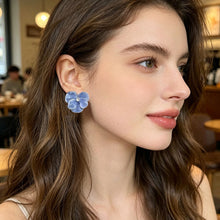 Load image into Gallery viewer, Korean 3D Five Petals Enamel Flower Stud Earrings Red Blue Crystal Vintage Cute Elegant Jewelry for Women Girls Seaside Daily Wear
