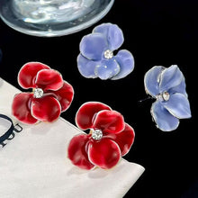 Load image into Gallery viewer, Korean 3D Five Petals Enamel Flower Stud Earrings Red Blue Crystal Vintage Cute Elegant Jewelry for Women Girls Seaside Daily Wear
