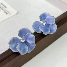 Load image into Gallery viewer, Korean 3D Five Petals Enamel Flower Stud Earrings Red Blue Crystal Vintage Cute Elegant Jewelry for Women Girls Seaside Daily Wear
