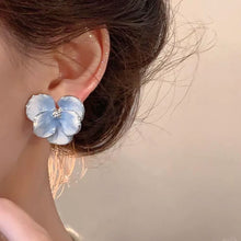Load image into Gallery viewer, Korean 3D Five Petals Enamel Flower Stud Earrings Red Blue Crystal Vintage Cute Elegant Jewelry for Women Girls Seaside Daily Wear
