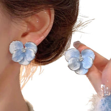 Load image into Gallery viewer, Korean 3D Five Petals Enamel Flower Stud Earrings Red Blue Crystal Vintage Cute Elegant Jewelry for Women Girls Seaside Daily Wear
