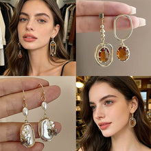 Load image into Gallery viewer, Retro Irregular Geometry Butterfly Flower Asymmetrical Zircon Crystal Dangle Earrings Korean Resin Fashion Jewelry for Women
