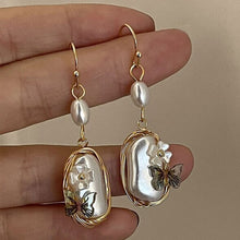 Load image into Gallery viewer, Retro Irregular Geometry Butterfly Flower Asymmetrical Zircon Crystal Dangle Earrings Korean Resin Fashion Jewelry for Women
