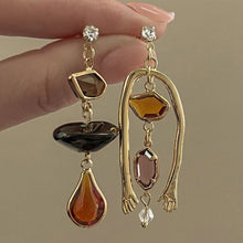 Load image into Gallery viewer, Retro Irregular Geometry Butterfly Flower Asymmetrical Zircon Crystal Dangle Earrings Korean Resin Fashion Jewelry for Women

