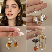Load image into Gallery viewer, Retro Irregular Geometry Butterfly Flower Asymmetrical Zircon Crystal Dangle Earrings Korean Resin Fashion Jewelry for Women
