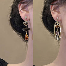 Load image into Gallery viewer, Retro Irregular Geometry Butterfly Flower Asymmetrical Zircon Crystal Dangle Earrings Korean Resin Fashion Jewelry for Women
