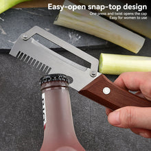 Load image into Gallery viewer, 2-in-1 Wooden Handle Stainless Steel Vegetable Peeler Multifunctional Fruit Slicer with Bottle Opener Kitchen Tool
