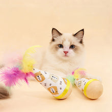 Load image into Gallery viewer, Cartoon Pattern Cat Toy Tumbler Wobble Ball Feather Interactive Toy Bite Resistant Indoor Play Toy For Kitten Gift
