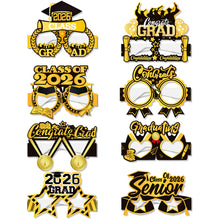 Load image into Gallery viewer, 8Pcs/Set 2026 Black Gold Glitter Paperboard Glasses Graduation Birthday Party Photo Prop Party Decoration Supplies

