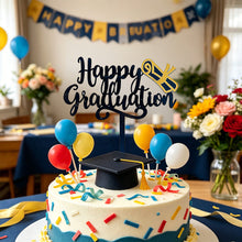 Load image into Gallery viewer, Black Gold Acrylic Graduation Cap Cake Topper Congrats Bachelor Hat For Graduation Birthday Party Cake Decoration
