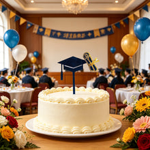 Load image into Gallery viewer, Black Gold Acrylic Graduation Cap Cake Topper Congrats Bachelor Hat For Graduation Birthday Party Cake Decoration
