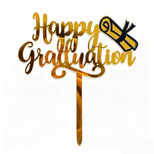 Load image into Gallery viewer, Black Gold Acrylic Graduation Cap Cake Topper Congrats Bachelor Hat For Graduation Birthday Party Cake Decoration
