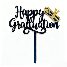 Load image into Gallery viewer, Black Gold Acrylic Graduation Cap Cake Topper Congrats Bachelor Hat For Graduation Birthday Party Cake Decoration

