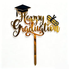 Load image into Gallery viewer, Black Gold Acrylic Graduation Cap Cake Topper Congrats Bachelor Hat For Graduation Birthday Party Cake Decoration

