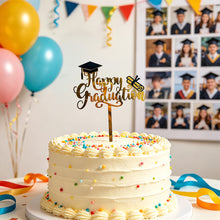 Load image into Gallery viewer, Black Gold Acrylic Graduation Cap Cake Topper Congrats Bachelor Hat For Graduation Birthday Party Cake Decoration

