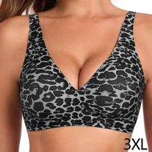 Load image into Gallery viewer, Women's Wireless Seamless Pink Leopard Print Bra Full Cup Soft Thin Support Breathable Deep V Plus Size Underwear
