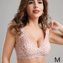 Load image into Gallery viewer, Women's Wireless Seamless Pink Leopard Print Bra Full Cup Soft Thin Support Breathable Deep V Plus Size Underwear
