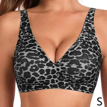 Load image into Gallery viewer, Women's Wireless Seamless Pink Leopard Print Bra Full Cup Soft Thin Support Breathable Deep V Plus Size Underwear
