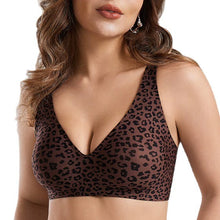 Load image into Gallery viewer, Women's Wireless Seamless Pink Leopard Print Bra Full Cup Soft Thin Support Breathable Deep V Plus Size Underwear
