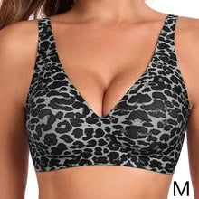 Load image into Gallery viewer, Women's Wireless Seamless Pink Leopard Print Bra Full Cup Soft Thin Support Breathable Deep V Plus Size Underwear
