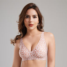 Load image into Gallery viewer, Women's Wireless Seamless Pink Leopard Print Bra Full Cup Soft Thin Support Breathable Deep V Plus Size Underwear
