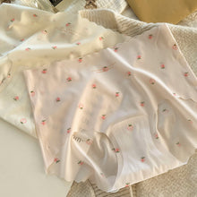 Load image into Gallery viewer, Women Ice Silk Seamless Panties Strawberry Print Mid Waist Underpant Breathable Cotton Crotch Soft Triangle Briefs Summer Underwear
